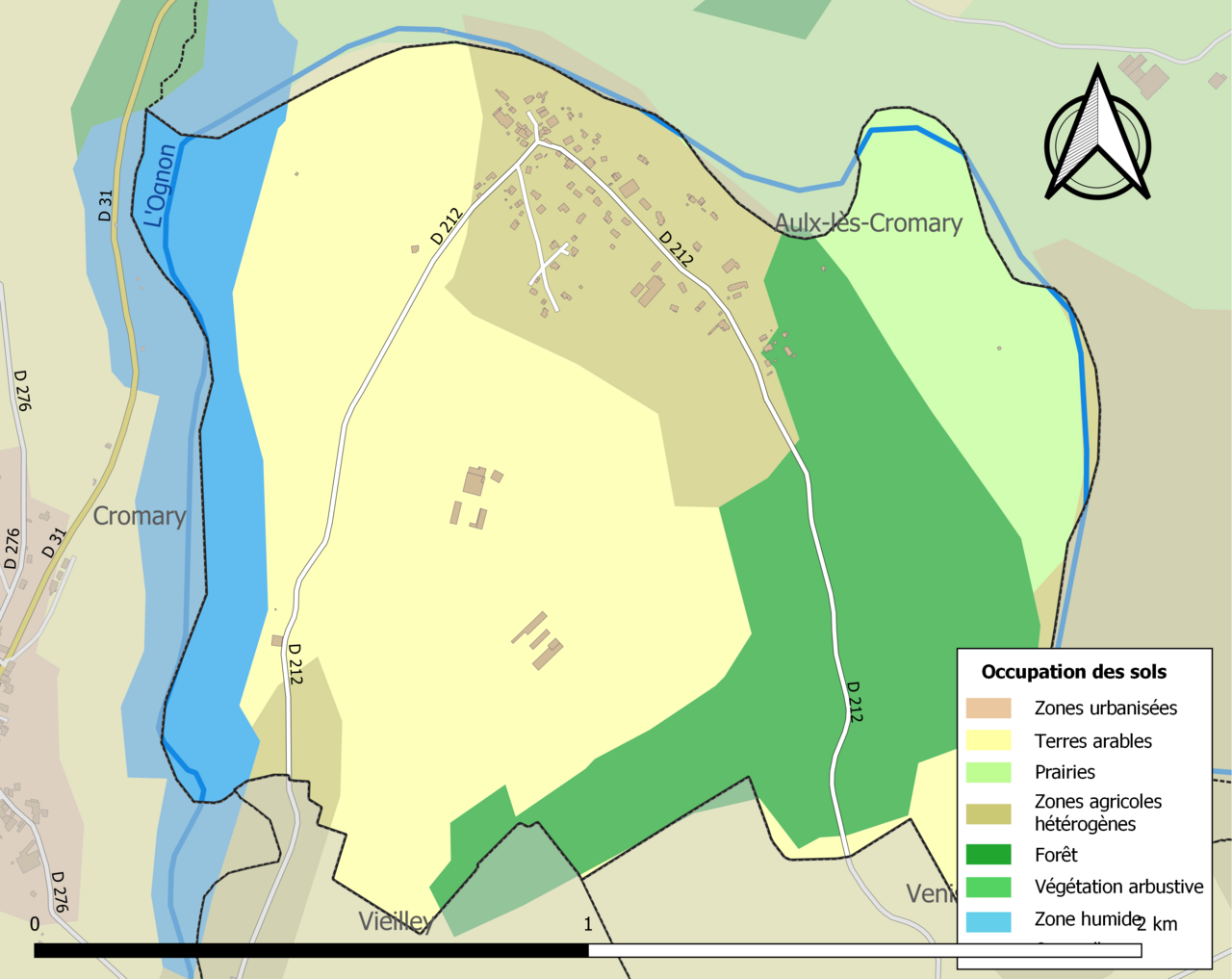 Carte des infrastructures et de l'occupation des sols de la commune en 2018 (CLC).